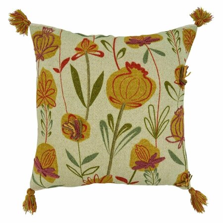 RLM DISTRIBUTION SARO  20 in. Square Down Filled Throw Pillow with Embroidered Flowers  Green HO2658139